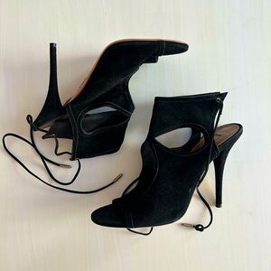 Aquazzura Suede High Heel Sandal with Ankle Ties